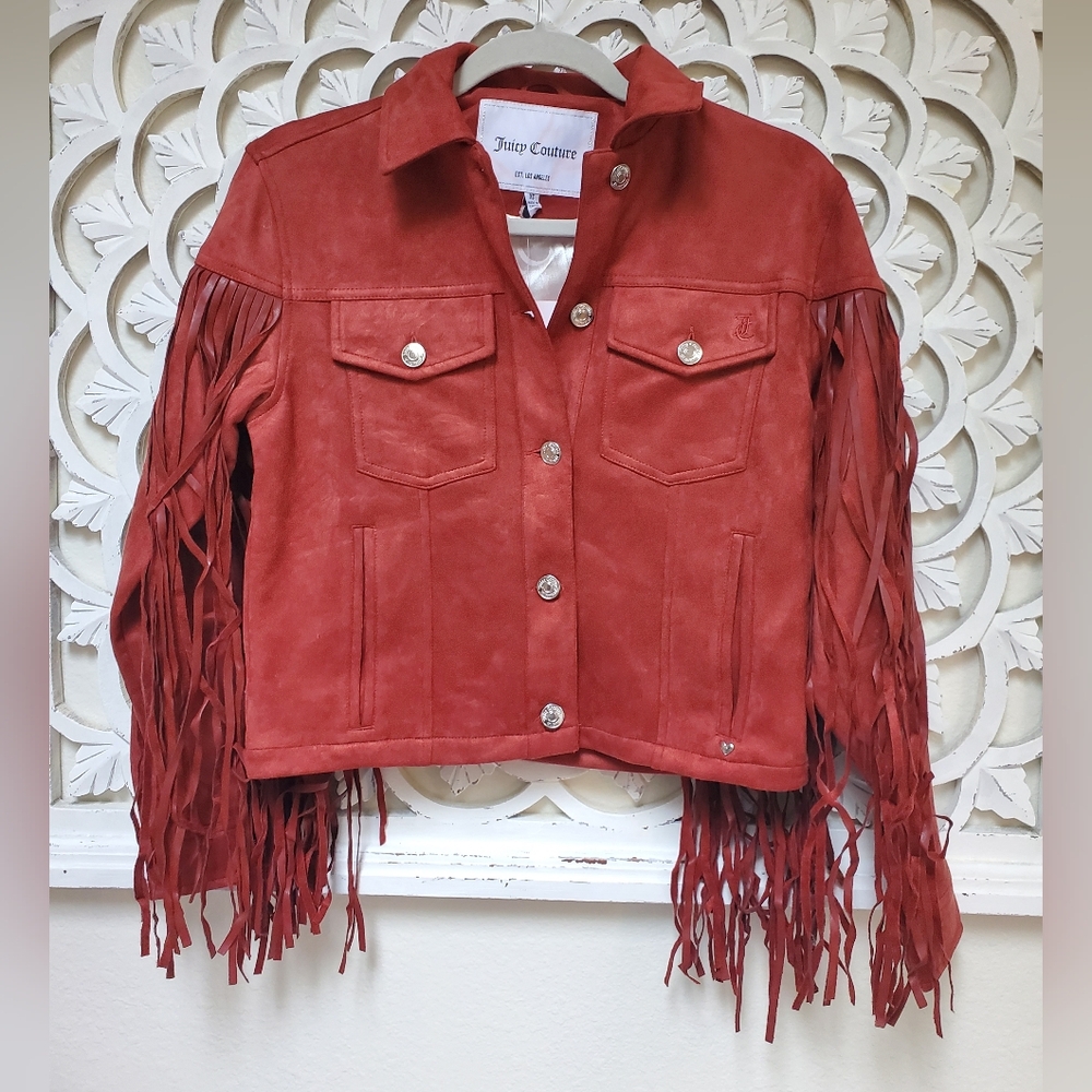 Sold Out Juicy Couture Faux Leather Fringe Trucker Jacket XS Rare NWT